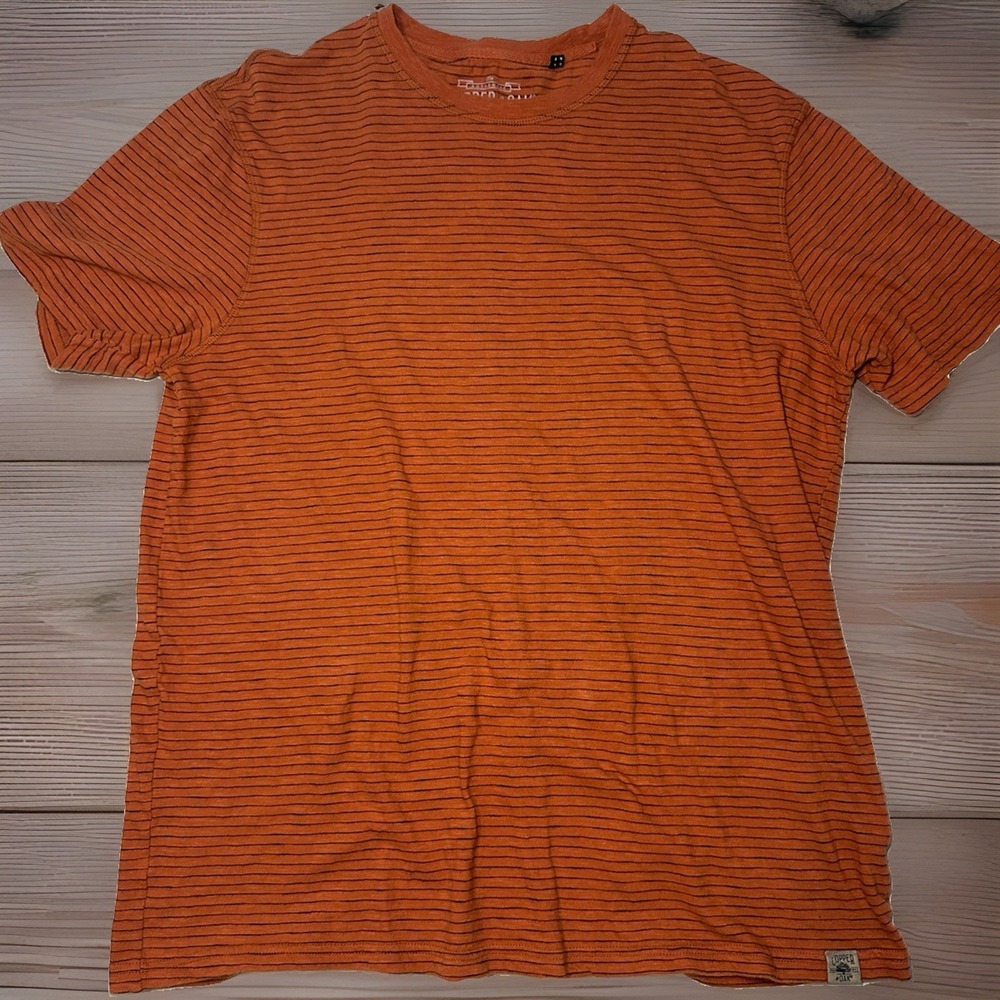 Copper & Oak Supply Co Striped T-Shirt Men's Large Orange 100% Cotton Casual Tee